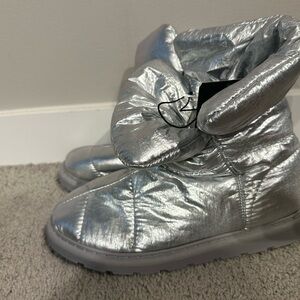 Silver Metallic Puffer Boots